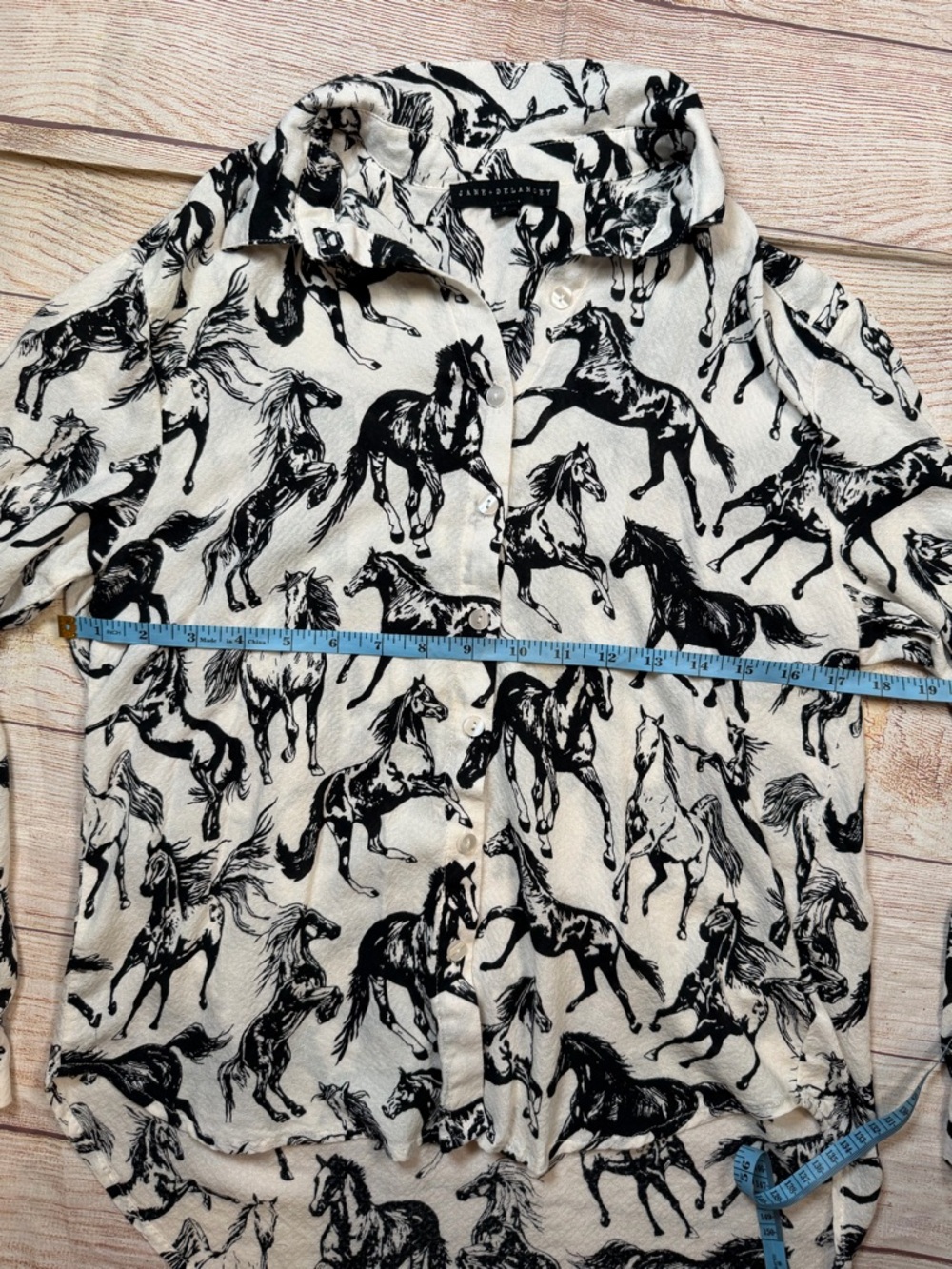 Black & White Horse Print Equestrian, Old Money Button-Up Blouse - Picture 5 of 7